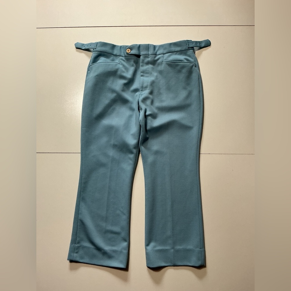 Vintage 60s 70s Mcgregor Blue Textured All Polyester Disco Flare Dress Pants